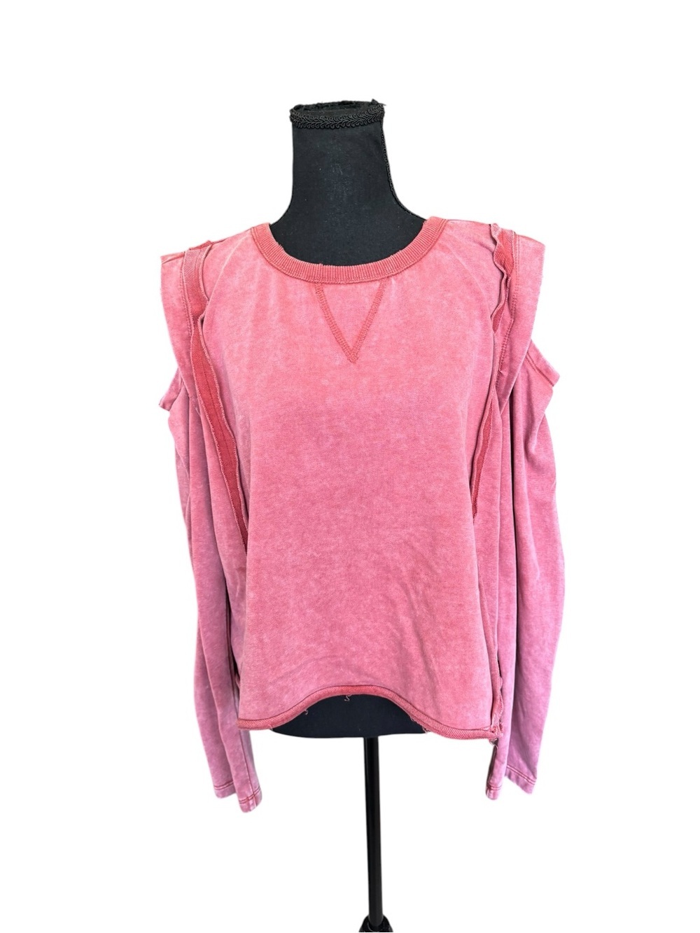 Oli & Hali Pink Acid Wash Cold Shoulder Sweatshirt | Boho Festival Oversized L